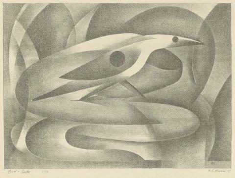 Artwork Bird and snake this artwork made of Lithograph on cream wove handmade paper, created in 1947-01-01