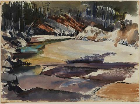 Artwork Eel River, California, USA this artwork made of Watercolour, gouache and brush and ink on paperboard, created in 1965-01-01