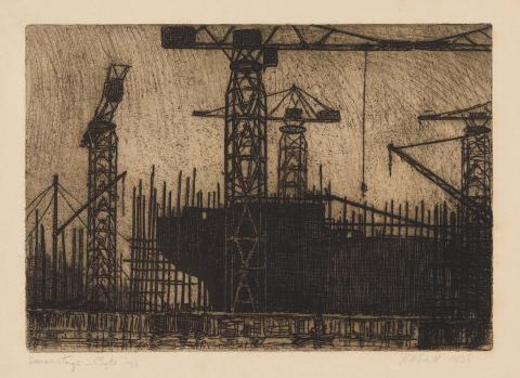 Artwork Hammer and tongs, Clyde this artwork made of Etching and aquatint on paper, created in 1938-01-01