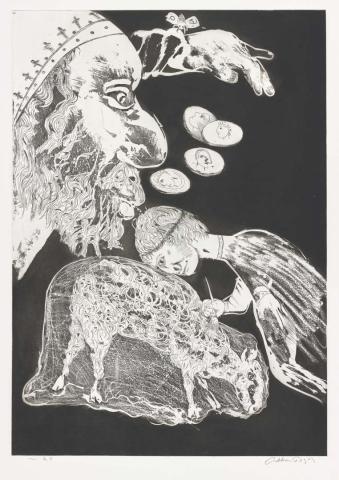 Artwork (Untitled) (from 'Narcissus suite' portfolio) this artwork made of Etching on paper, created in 1984-01-01