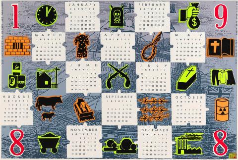 Artwork Tin Sheds Calendar 1988 this artwork made of Screenprint on wove paper, created in 1987-01-01