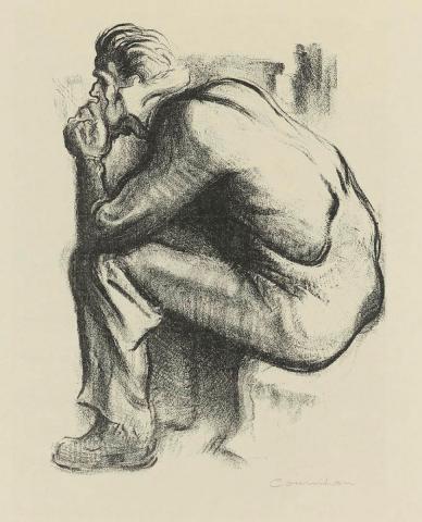 Artwork A worker resting (plate 1 from 'Lithographs by Counihan' portfolio) this artwork made of Lithograph on paper, created in 1948-01-01