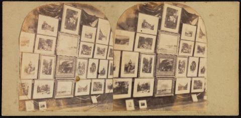 Artwork (Stereoscopic view of an art exhibition) this artwork made of Gelatin silver photograph on paper mounted on card, created in 1870-01-01