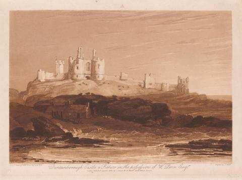 Artwork Dunstanborough Castle (plate 14 from 'Liber Studiorum') this artwork made of Mezzotint and aquatint on off-white laid paper, created in 1808-01-01