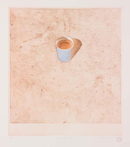 Artwork The blue mug (no. 2 from 'The camp at Relay' portfolio) this artwork made of Soft-ground etching, screenprint with collage on wove paper, created in 1977-01-01