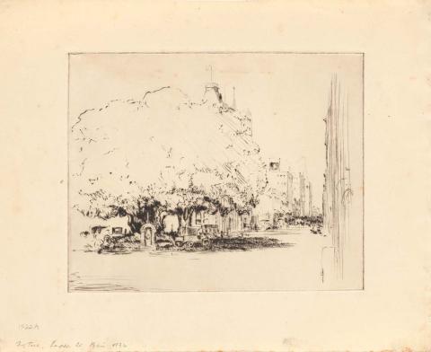Artwork Fig tree, Eagle Street this artwork made of Drypoint on cream, handmade, wove paper, created in 1936-01-01