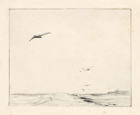 Artwork The wake of the ships this artwork made of Drypoint on cream handmade wove paper, created in 1937-01-01