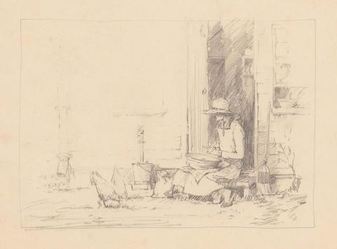 Artwork Study for 'Peeling potatoes' this artwork made of Pencil on cream wove paper, created in 1932-01-01