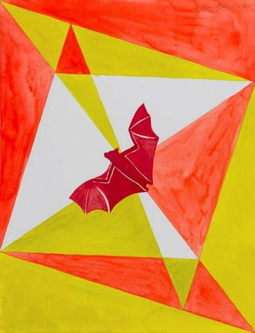 Artwork Bat (from 'Liliu' series) this artwork made of Watercolour and collage on paper, created in 2007-01-01