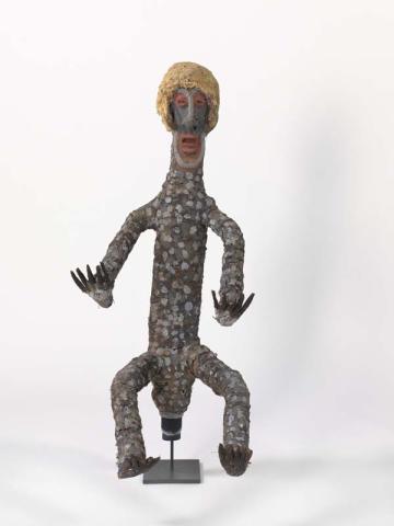 Artwork Temar ne ari (ancestor spirit) this artwork made of Natural fibres, clay, synthetic polymer paint, pig's tusks, coconut shells, bamboo and sticks