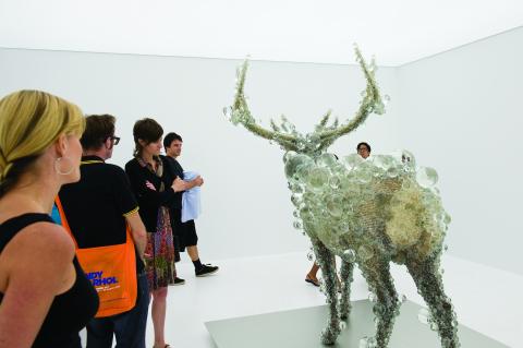 APT6 visitors viewing Kohei Nawa's PixCell-Double Deer#4 2010