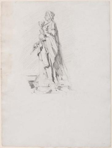 Artwork Statue of Queen Victoria this artwork made of Pencil on paper, created in 1910-01-01