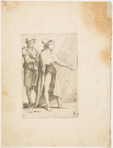 Artwork Man Striding, Followed by a Retainer (from 'Figurine' series) this artwork made of Etching on laid paper, created in 1656-01-01