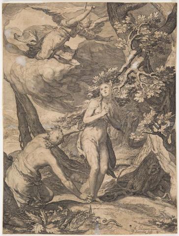 Artwork The Expulsion from Eden (plate 4 from a series of six known as 'The History of the First Parents of Man’) this artwork made of Engraving on paper, created in 1604-01-01