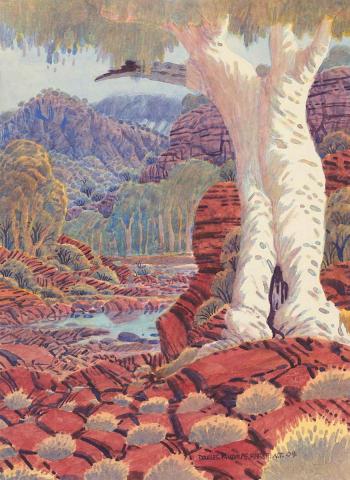 Artwork West MacDonnell Ranges this artwork made of Watercolour on paper, created in 2009-01-01