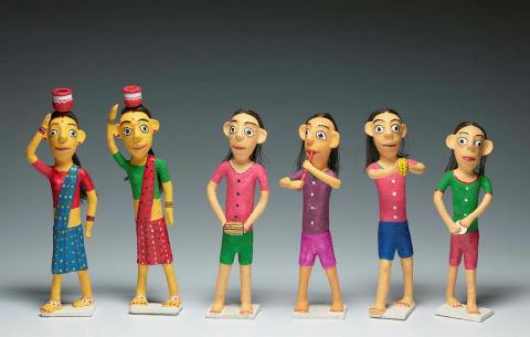 Artwork Six figures this artwork made of Multani clay, natural colour, plant fibre, created in 2015-01-01