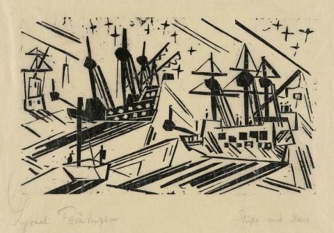Artwork Schiffe und sterne (Ships and stars) this artwork made of Woodcut on paper, created in 1919-01-01