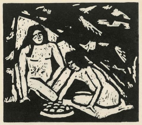 Artwork Zwei sitzende mädchen (Two seated girls) (from ‘Der Sturm', vol. 3, no. 113/114) this artwork made of Woodcut on paper, created in 1911-01-01
