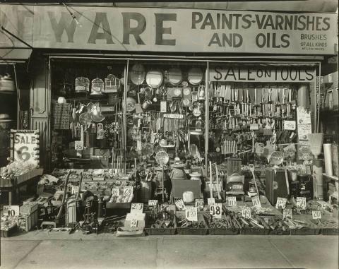 Artwork Hardware store, 316-318 Bowery, Manhattan this artwork made of Photograph, created in 1938-01-01