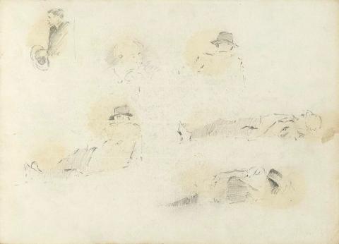 Artwork Six relaxed male figures this artwork made of Pencil on folded sketch paper, created in 1914-01-01