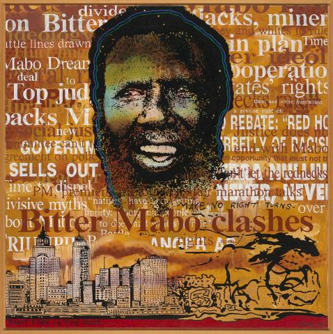 Artwork Portrait of Eddie Mabo (After Mike Kelley's "Booth's Puddle" 1985, from Plato's Cave, Rothko's Chapel, Lincoln's Profile) No2 this artwork made of Synthetic polymer paint on canvas, created in 1996-01-01