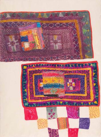 Artwork Two patterns and smaller shapes this artwork made of Pastel, gouache over pencil on wove paper, created in 1979-01-01