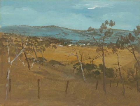 Artwork A Queensland country scene this artwork made of Oil on composition board, created in 1949-01-01
