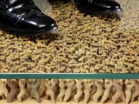 Artwork Floor Module this artwork made of PVC figures, glass, phenolic sheets, polyurethane resin