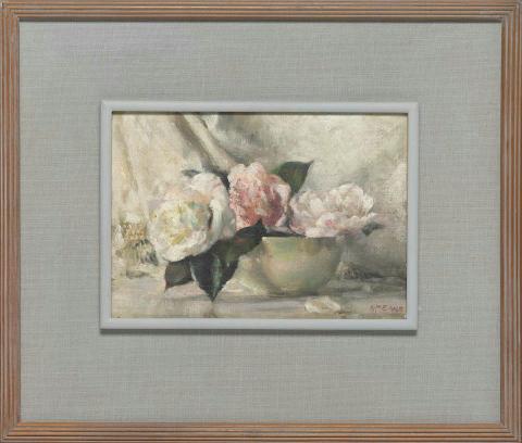 Artwork Camelias this artwork made of Oil on canvas board