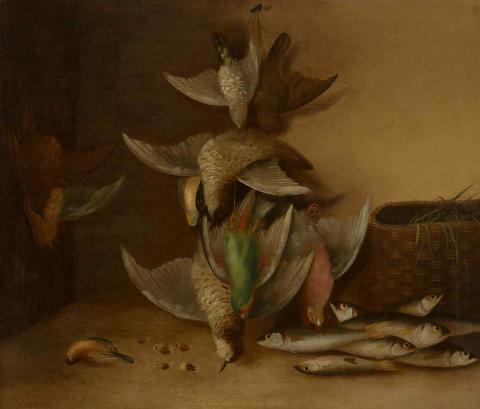 Artwork Still life with game this artwork made of Oil on canvas, created in 1838-01-01