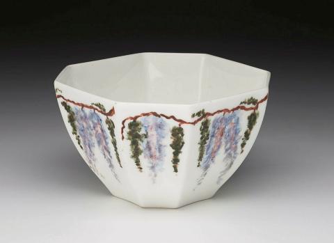 Artwork Sugar bowl this artwork made of Bone china octagonal bowl with wisteria motifs, created in 1925-01-01