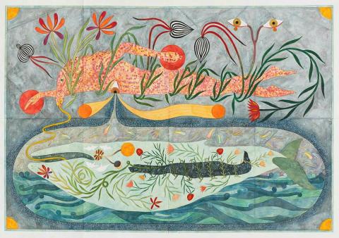 Artwork Temporal Structures (from 'Terraformation' series) this artwork made of Gouache, watercolour and ink on paper, created in 2023-01-01