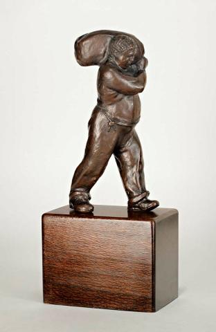 Artwork Fat man this artwork made of Bronze, wooden base, created in 1940-01-01