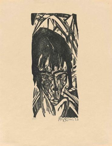 Artwork Mädchenkopf (Head of a girl) this artwork made of Woodcut on paper, created in 1920-01-01