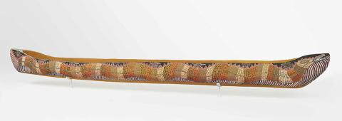 Artwork (Dugout wooden canoe) this artwork made of Wood with natural pigments, created in 1996-01-01