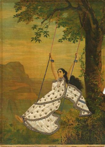 Artwork Mohini this artwork made of Oleograph with Zardosi embroidery, created in 1894-01-01