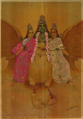 Artwork Garud Wahan Vishnu this artwork made of Oleograph with Zardosi embroidery, created in 1894-01-01