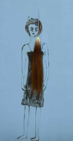 Artwork Mindchatter this artwork made of Oil on cotton with horse hair, created in 1991-01-01