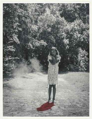 Artwork Bleeding from welts across her body she remembered being picked up by someone on horseback, travelling to a place where ‘there were a lot of coloured people’ and onto Ingham Police Station. ‘I was only small and the lady of the house – I think that was h this artwork made of Photograph on cotton rag, created in 2023-01-01