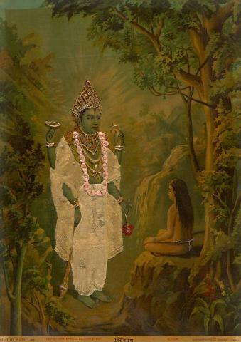 Artwork Dhruvnarain this artwork made of Oleograph with Zardosi embroidery, created in 1894-01-01