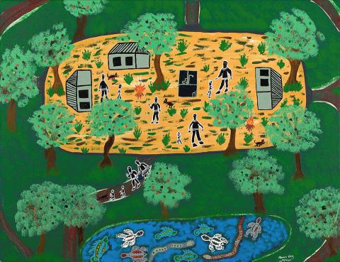 Artwork Wenlock Outstation this artwork made of Synthetic polymer paint on canvas, created in 2001-01-01