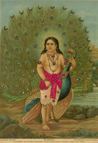 Artwork Bala Sakandha  this artwork made of Oleograph with Zardosi embroidery , created in 1894-01-01