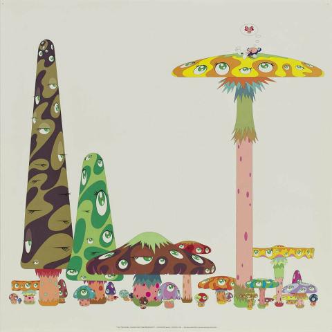 Artwork Into the Dream (Jumbo Corn Head Mushroom) (from 'Takashi Murakami Prints: "My First Art" series') this artwork made of Offset lithograph with vinyl varnish on OK Muse Shiromono paper, created in 1999-01-01