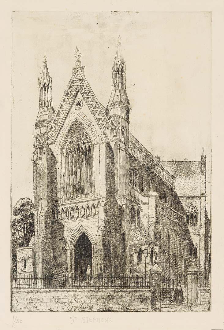 Artwork St. Stephen's this artwork made of Etching, and aquatint on smooth cream paper, created in 1925-01-01