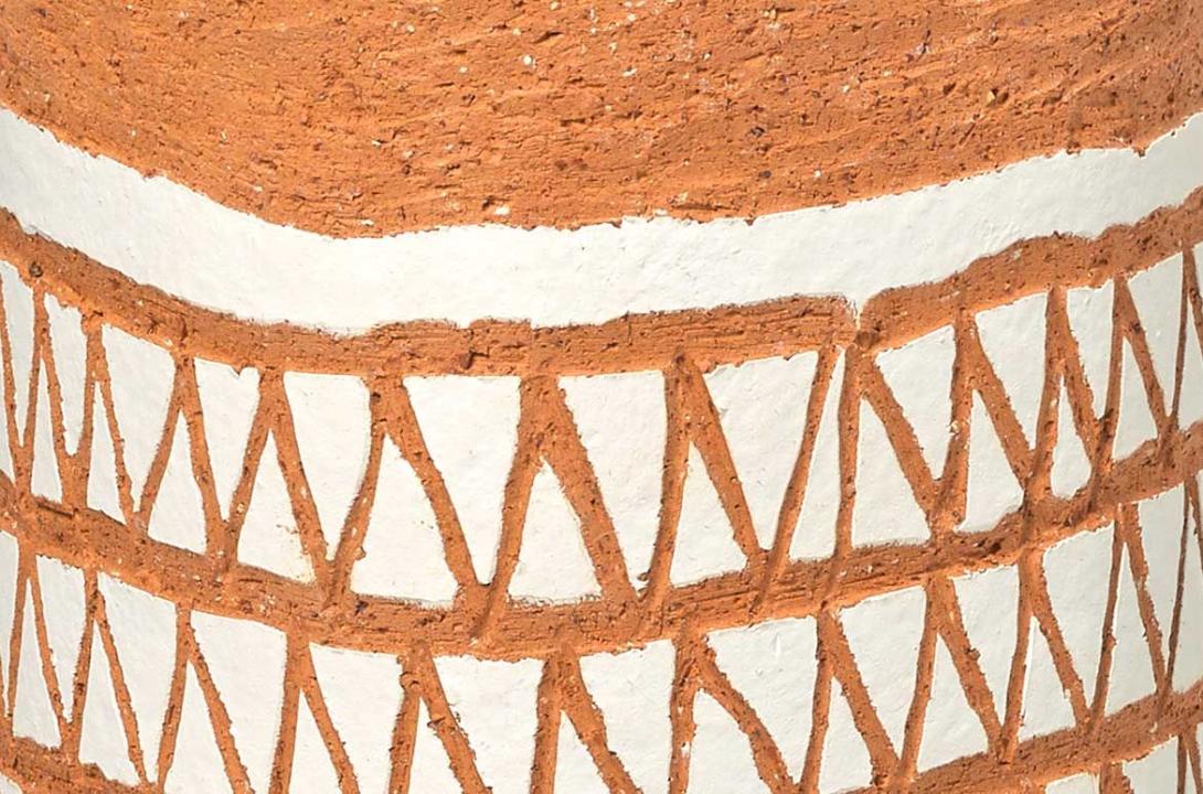 A detail view of a ceramic work by Naomi Hobson