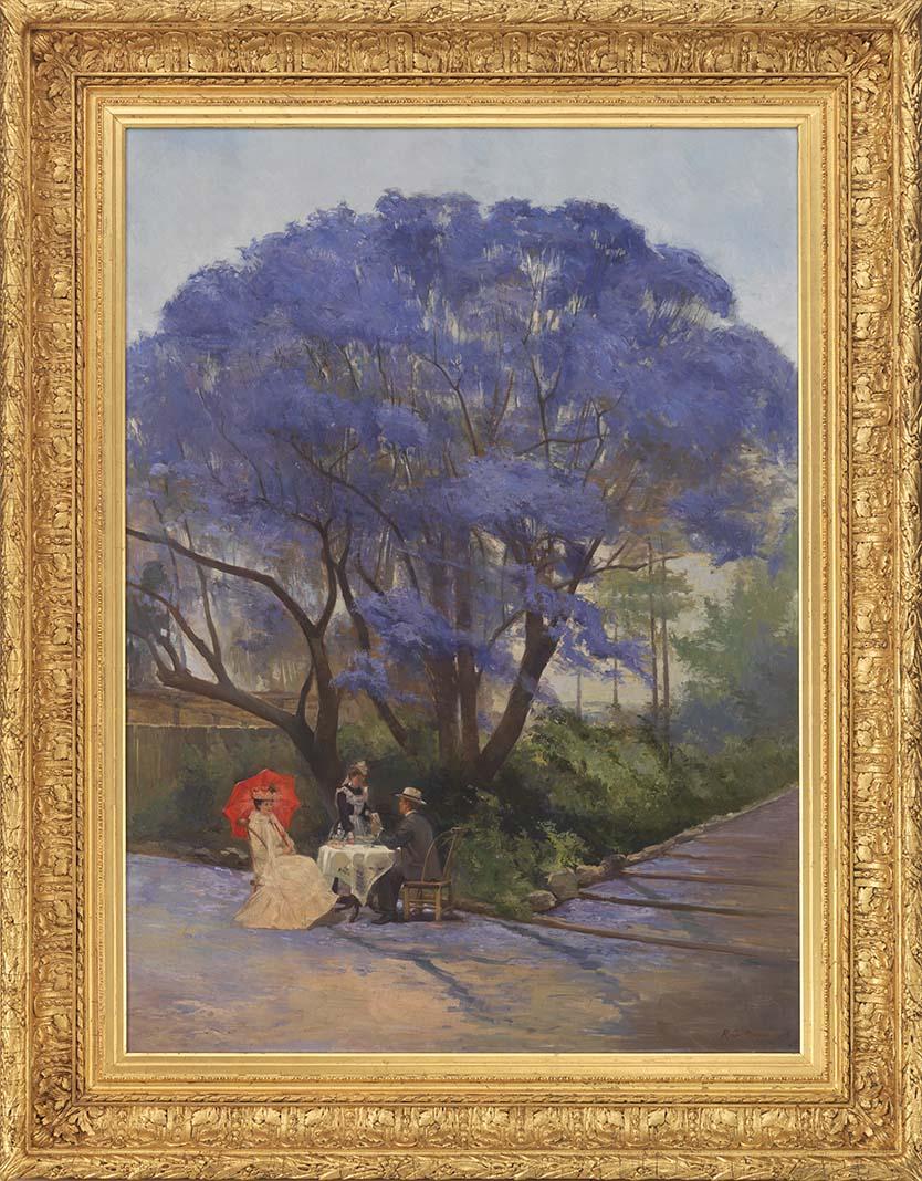 Artwork Under the jacaranda this artwork made of Oil on canvas, created in 1903-01-01