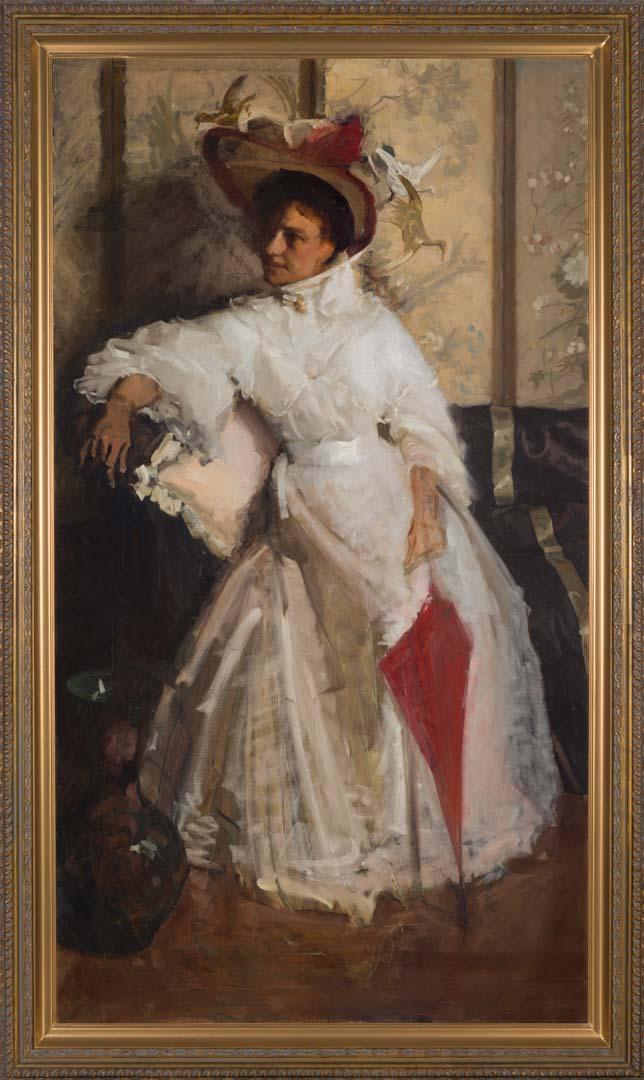 Artwork Portrait of Mrs L. Robertson (unfinished) this artwork made of Oil on canvas, created in 1905-01-01