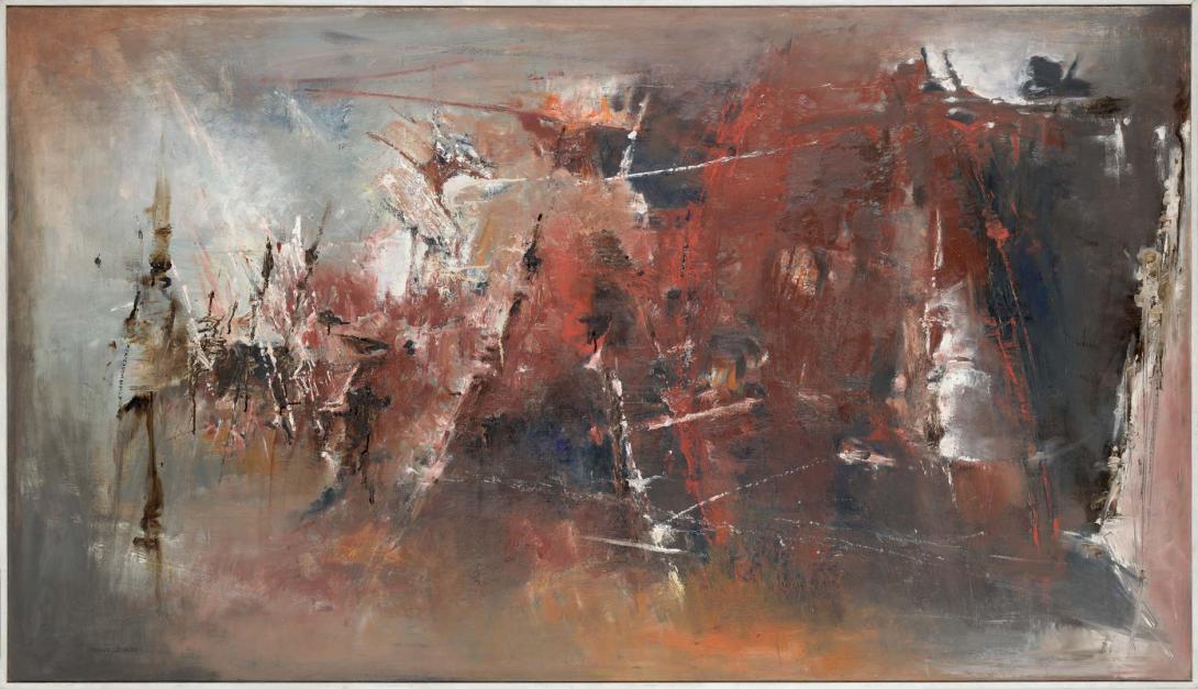 Artwork Bushfire 1962 this artwork made of Oil on composition board, created in 1962-01-01