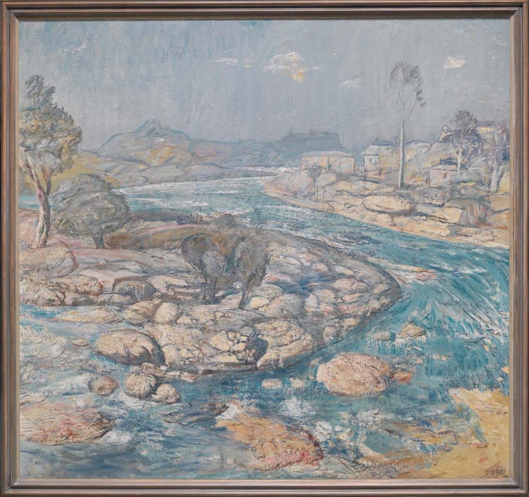 Artwork Upper Hastings River, NSW this artwork made of Oil on composition board, created in 1963-01-01