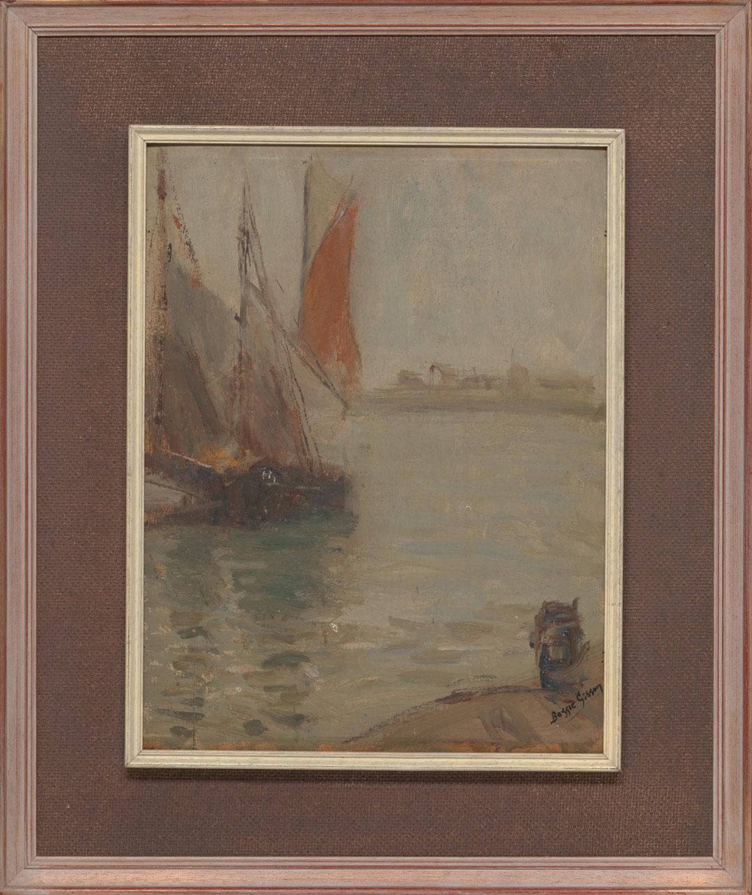 Artwork A grey morning, Honfleur this artwork made of Oil on wood, created in 1910-01-01